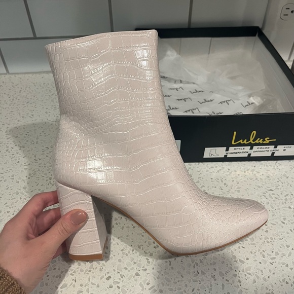 Lulu’s My Generation Pale Pink Crocodile High Heel Mid-Calf Boots - Picture 1 of 2
